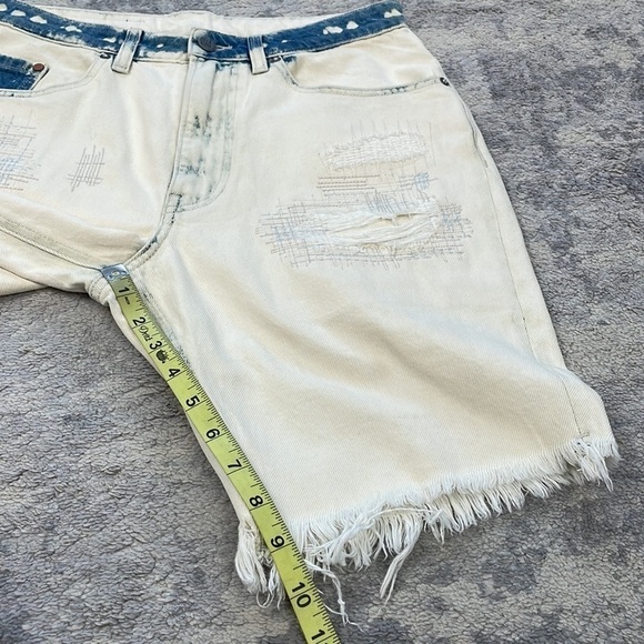 New Oak & Acorn Ninety Three Long Cut Off Frayed Hem Shorts Dipped Indigo 29 - Picture 9 of 14